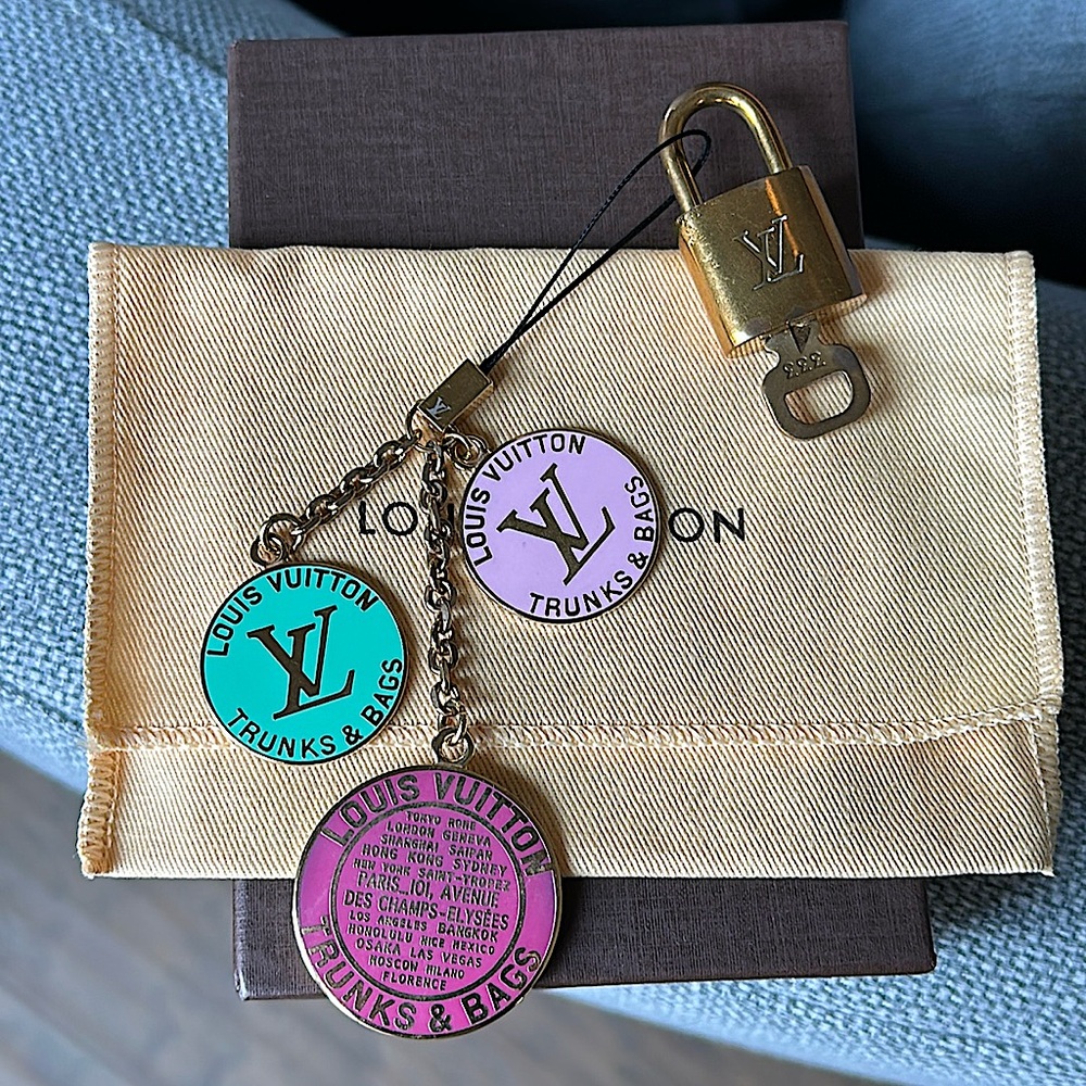 Louis Vuitton Brass Lock and Key #333 & Multicolor Phone/Bag Charm